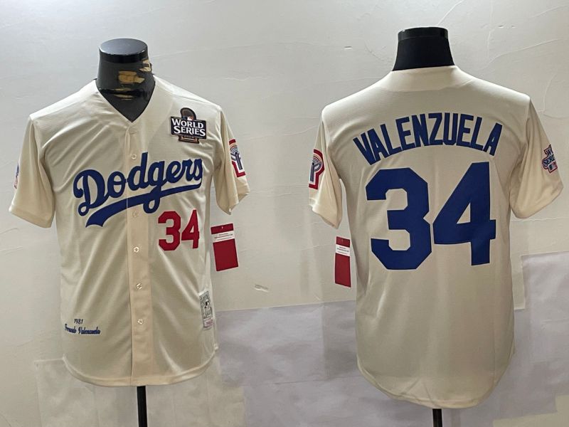 Men Los Angeles Dodgers 34 Valenzuela Cream Throwback Game 2024 Nike MLB Jersey style 11204